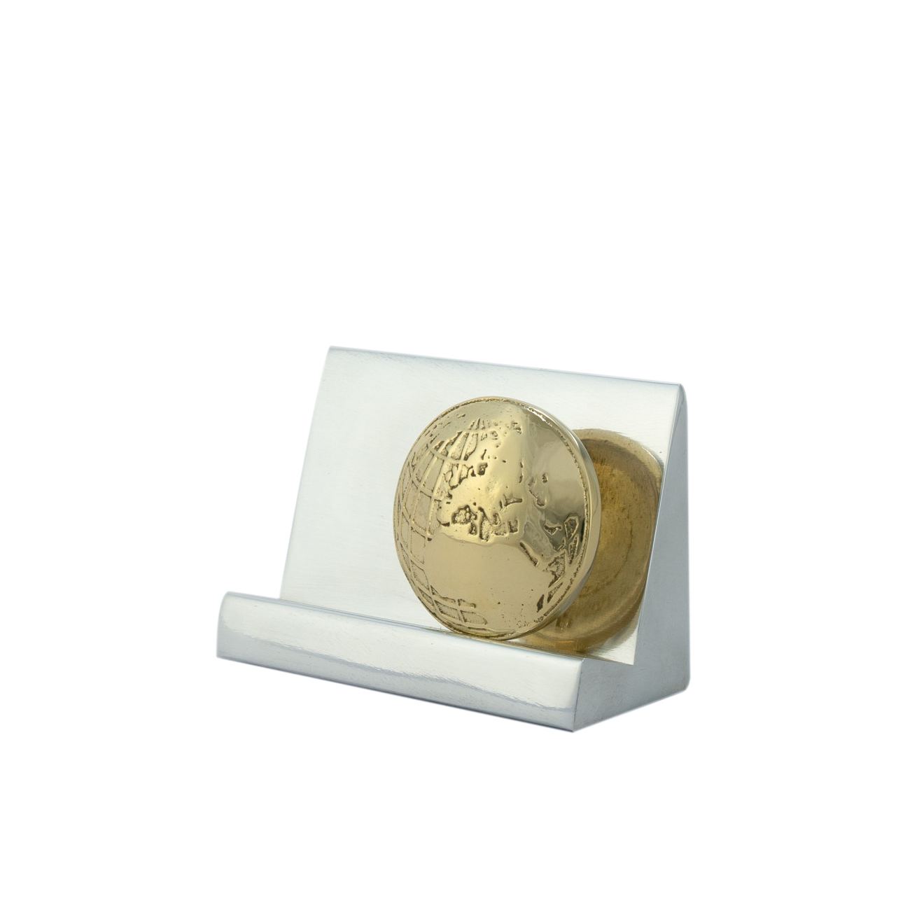 Business Card Holder Handmade Solid Metal Desk Accessory, Globe